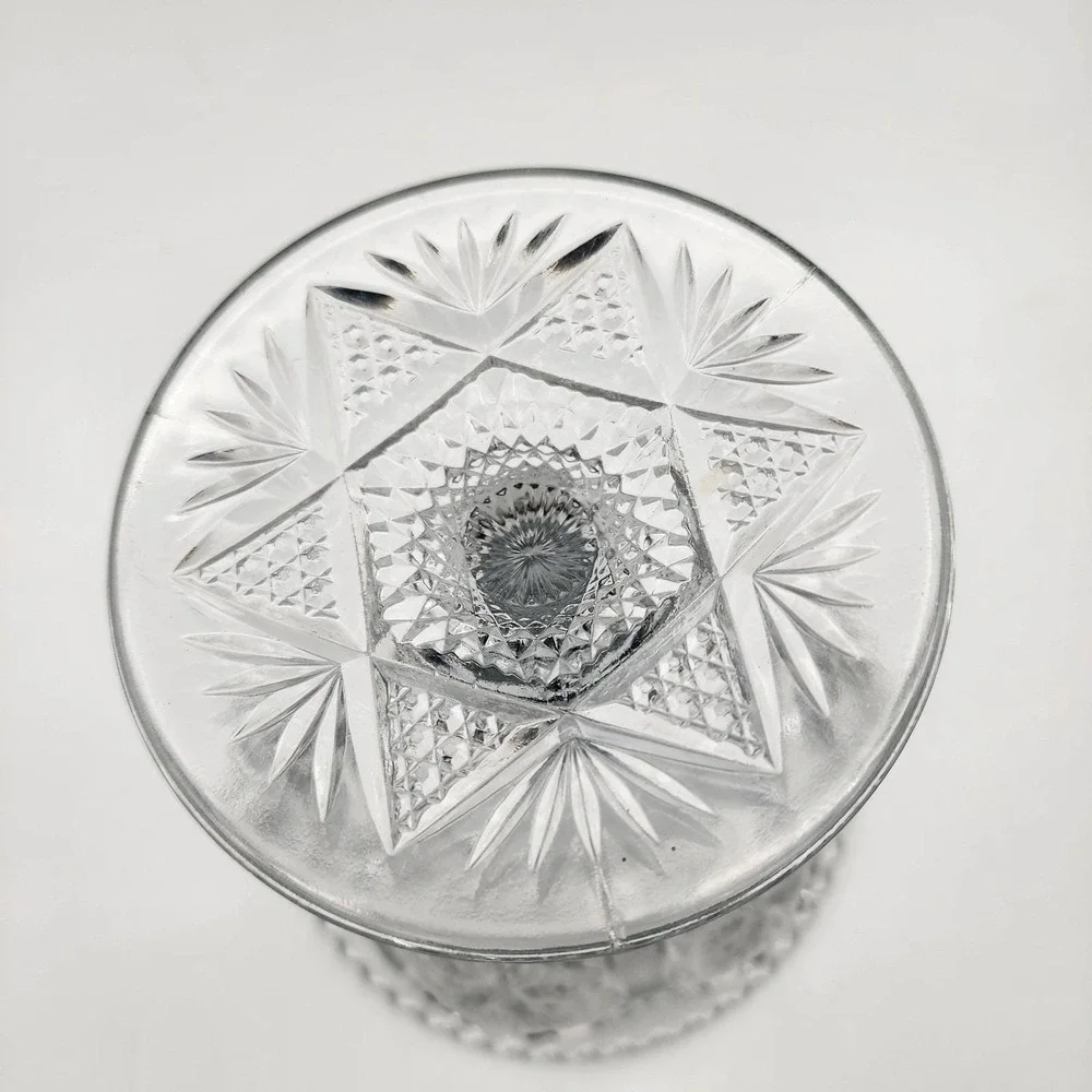 Vintage Clear Pressed Glass Pedestal Compote Candy Dish Sawtooth Starburst 6 1/2
